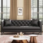 GarveeHome 81 in Leather Couch for Living Room, Modern Leather Sofa with Deep Seat, Handmade Button Tufted 3 Seater Sofa, Chesterfield Couch for Apartment, Office, Black - Image 4