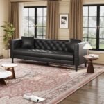 GarveeHome 81 in Leather Couch for Living Room, Modern Leather Sofa with Deep Seat, Handmade Button Tufted 3 Seater Sofa, Chesterfield Couch for Apartment, Office, Black - Image 7