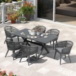 PURPLE LEAF 7 Pieces Outdoor Dining Set All-Weather PE Rattan Outdoor Patio Furniture Set with All Aluminum Frame Rectangular Table and Chairs Set for Lawn Garden Backyard Deck, Grey - Image 4