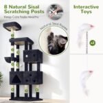 Globlazer Extra Large Cat Tower, 81-inch Tall Cat Tree for Big Cats 20 lbs, XXL Heavy Duty Cat Scratching Tower for Indoor Adult Cats with 3 Cat Condos, 8 Scratching Posts, F81, Dark Grey - Image 7