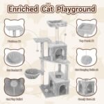 Cat Tree, 54-Inch Cat Tower for Indoor Cats,Plush Multi-Level Cat Condo with Scratching Posts, Basket, Perches (Light Grey01) - Image 3