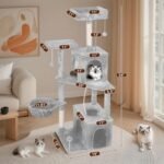 Cat Tree, 54-Inch Cat Tower for Indoor Cats,Plush Multi-Level Cat Condo with Scratching Posts, Basket, Perches (Light Grey01) - Image 4