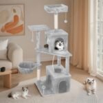 Cat Tree, 54-Inch Cat Tower for Indoor Cats,Plush Multi-Level Cat Condo with Scratching Posts, Basket, Perches (Light Grey01) - Image 8