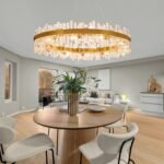 48-Inch Gold Modern Crystal Chandelier, 24 Lights, Large Round 2-Tier K9 Crystal Raindrop Pendant Light Fixture for Dining Room, Living Room, Kitchen Island, Bedroom - Image 5