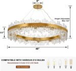 48-Inch Gold Modern Crystal Chandelier, 24 Lights, Large Round 2-Tier K9 Crystal Raindrop Pendant Light Fixture for Dining Room, Living Room, Kitchen Island, Bedroom - Image 6