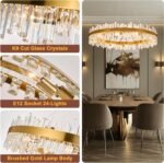 48-Inch Gold Modern Crystal Chandelier, 24 Lights, Large Round 2-Tier K9 Crystal Raindrop Pendant Light Fixture for Dining Room, Living Room, Kitchen Island, Bedroom - Image 8