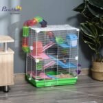 PawHut 18" 5 Tier Hamster Cage with Tubes and Tunnels, Small Animal Cage with Portable Carry Handle, Gerbil Cage with Water Bottle, Food Dish, Exercise Wheel - Image 3
