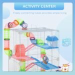 PawHut 18" 5 Tier Hamster Cage with Tubes and Tunnels, Small Animal Cage with Portable Carry Handle, Gerbil Cage with Water Bottle, Food Dish, Exercise Wheel - Image 4