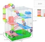 PawHut 18" 5 Tier Hamster Cage with Tubes and Tunnels, Small Animal Cage with Portable Carry Handle, Gerbil Cage with Water Bottle, Food Dish, Exercise Wheel - Image 8