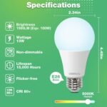 A19 LED Light Bulbs, 100 Watt Equivalent LED Bulbs, Daylight 5000K, 1500 Lumens, E26 Standard Base, Non-Dimmable, 13W Bright White LED Bulbs for Bedroom Living Room Home Office, 6 Pack - Image 3