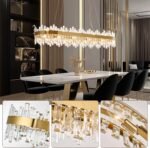60-Inch Gold Modern Crystal Chandelier, 24 Lights, Large Rectangle 2-Tier K9 Crystal Raindrop Pendant Light Fixture for Dining Room, Living Room, Kitchen Island, Bedroom - Image 5