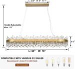 60-Inch Gold Modern Crystal Chandelier, 24 Lights, Large Rectangle 2-Tier K9 Crystal Raindrop Pendant Light Fixture for Dining Room, Living Room, Kitchen Island, Bedroom - Image 6