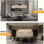 60-Inch Gold Modern Crystal Chandelier, 24 Lights, Large Rectangle 2-Tier K9 Crystal Raindrop Pendant Light Fixture for Dining Room, Living Room, Kitchen Island, Bedroom - Image 7