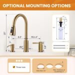 WOWOW 3 Hole Kitchen Faucet with Sprayer - 304 Stainless Steel Kitchen Sink Faucet with Soap Dispenser and Separate Handle, 3 Pieces Mixer Taps for Camper, Laundry, RV and Bar, Brushed Gold - Image 6