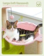Flower Cat Tree with Large Metal Frame Hammock, 35" Cute Cat Tower with Sisal Scratching Posts for Small Indoor Cats, Cat Condo with Pink Top Perch for Kittens, Pink - Image 5