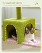 Flower Cat Tree with Large Metal Frame Hammock, 35" Cute Cat Tower with Sisal Scratching Posts for Small Indoor Cats, Cat Condo with Pink Top Perch for Kittens, Pink - Image 6