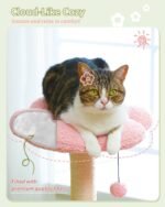 Flower Cat Tree with Large Metal Frame Hammock, 35" Cute Cat Tower with Sisal Scratching Posts for Small Indoor Cats, Cat Condo with Pink Top Perch for Kittens, Pink - Image 7