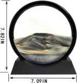 Moving Sand Art Picture - Sand Art Liquid Motion 3D Deep Sea Sandscape, Round Glass Frame Display Flowing Sand Relaxing Toy for Desktop Home Office Work Ocean Decor(Black, 7") - Image 3