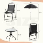 Vongrasig 6 Pieces Folding Patio Dining Set, All Weather Small Metal Outdoor Table and Chairs Set, Patio Furniture Set w/Umbrella, Glass Table & 4 Folding Chairs for Garden, Lawn, Backyard, Black - Image 3