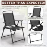 Vongrasig 6 Pieces Folding Patio Dining Set, All Weather Small Metal Outdoor Table and Chairs Set, Patio Furniture Set w/Umbrella, Glass Table & 4 Folding Chairs for Garden, Lawn, Backyard, Black - Image 5