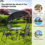 Vongrasig 6 Pieces Folding Patio Dining Set, All Weather Small Metal Outdoor Table and Chairs Set, Patio Furniture Set w/Umbrella, Glass Table & 4 Folding Chairs for Garden, Lawn, Backyard, Black - Image 7