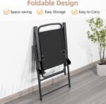 Vongrasig 6 Pieces Folding Patio Dining Set, All Weather Small Metal Outdoor Table and Chairs Set, Patio Furniture Set w/Umbrella, Glass Table & 4 Folding Chairs for Garden, Lawn, Backyard, Black - Image 8