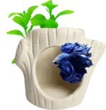 2Pack SpringSmart Aquarium Decor Rock Cave and Plastic Plant Betta Fish Tank Accessories for Fish Shrimp Turtle Crab Hiding Breeding Playing Ceramic Hideout Stone for Fish Bowl - Image 2