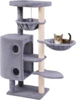 45in Cat Tree Tower with Big Condo for Indoor Cats,Cat Tower with Scratching Post,Scratching Board and Cat Toys,Multi-Level,Small Space,Transformer Cat Tree (Grey+) - Image 2