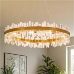 48-Inch Gold Modern Crystal Chandelier, 24 Lights, Large Round 2-Tier K9 Crystal Raindrop Pendant Light Fixture for Dining Room, Living Room, Kitchen Island, Bedroom - Image 2