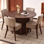 5-Piece Round Dining Table Set, Modern 47" Kitchen Table Chairs Set of 4, Upholstered Stackable Dining Room Chairs with Thick Cushion&Metal Legs for Living Room Apartment, Walnut&Light Brown - Image 2