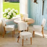 5-Piece Round Dining Table Set, Modern Small 37" Kitchen Table Chairs Set, Upholstered Stackable Dining Chairs with Metal Legs for Living Room Apartment, Space-Saving, Imitation Wood&White - Image 2