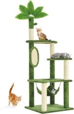 55 Inch Large Cat Tree Tower for Indoor Cats with Hammock Green Leaves Sisal Scratching Post, Plush Hang Ball Play Furniture for Kittens & Adult Cats,New Green - Image 2