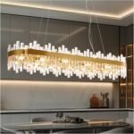 60-Inch Gold Modern Crystal Chandelier, 24 Lights, Large Rectangle 2-Tier K9 Crystal Raindrop Pendant Light Fixture for Dining Room, Living Room, Kitchen Island, Bedroom - Image 2