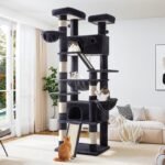 Allewie 81 Inches Tall Cat Tree/Multi-Level Large Climbing Tree House and Towers for Big Feline/Condo and Hammock/Scratching Post/Wide Base/Dark Grey - Image 2