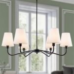 Black Farmhouse Chandeliers with White Fabric Shade,36" 6-Light Modern Dining Room Light Fixture with E12 Pendant Hanging Light for Kitchen Island over Table Living Room Bedroom Entryway Foyer - Image 2