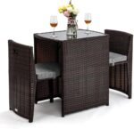 Bonnlo 3 PCS Wicker Outdoor Patio Bistro Set, Patio Furniture Set for Small Space with Glass Top Table Dining Chairs, Balcony Furniture Patio Table and Chairs Set of 2 for Garden Yard Porch (Brown) - Image 2