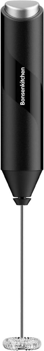 Bonsenkitchen Powerful Milk Frother for Coffee, Fast Handheld Drink Mixer with Stainless Steel Whisk, Battery Operated Hand Frother Stirrer Wand-Black - Image 2