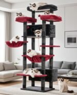 Cat Tree for Indoor Cats Large Adult, 74" Cat Tower for with 3 Big Platforms, 2 Baskets, 2 Condos, Multi-Level Cat Scratching Posts, Black and Red GCT030BR - Image 2