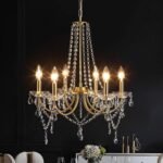 Crystal Gold Chandeliers for Dining Room, Modern Candle Crystal Brass Chandelier Light Fixture, Vintage Pendant Light for Living Room Bedroom Bathroom Entryway Hallway E12 Bulbs D19 in x H24 in - Image 2