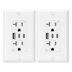 ELEGRP USB Outlets, 20 Amp Wall Outlet with 3 USB Ports, Dual USB C Ports Outlets, TR Tamper-Resistant USB Outlets Receptacles, Wall Plate Included, UL/CUL Listed, 2 Pack, White - Image 2