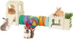 Extra Large Rabbit Hideout, Wooden Bunny Castle with Tunnel and Stair, Rabbit House Tower with Hay Feeder Sturdy Habitat for Guinea Pig Chinchilla Ferret Hamster - Image 2