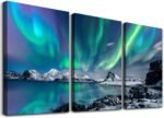Farmhouse Canvas Wall Art for Bedroom, Living Room, Office - Aurora Scenery Painting on Stretched and Framed Pictures - 3 Piece Ready to Hang for Bathroom Home Decor - Image 2