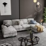 Furniwell Convertible Sectional Sofa Couch, 4 Seat Sofa Set for Living Room U-Shaped Modern Fabric Modular Sofa Sleeper with Double Chaise & Memory Foam (Fabric, Grey) - Image 2