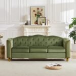 HITHOS 78" Velvet Sofa Couch, Soft 3 Seater Sofa Couche for Living Room, Button Tufted Comfy Couch Modern Sofa with Upholstered Cushion, Gold Trim, Solid Wood Legs for Dorm Bedroom Apartment, Green - Image 2