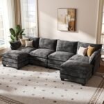 KKL 120" Modular Sectional Sofa for Living Room, U-Shaped 6 Seater Convertible L-Shaped Cloud Couch with Ottoman, Chenille Modern Sectional Couches for Living Room, Apartment, Grey - Image 2