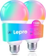 Lepro B3 AI Smart Light Bulbs - 1500LM 100W Equivalent A21 Bulb, WiFi & Bluetooth RGBWW Color Changing, Works with Alexa & Google Assistant, AI Voice Control by App, Music Sync, 2.4GHz Only (2 Pack) - Image 2