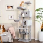 Ouritsu Cat Tree, 73.6 inch Tall Cat Climbing Tower for Large Cat Indoor with 2 Large Condos, 2 Widened Perches, Sisal Covered Scratching Posts, 2 Hammocks, Light Gray, XLF001GA - Image 2