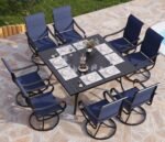 PHI VILLA 9 Piece Outdoor Patio Dining Set, Large Square Metal Dining Table and 8 Outdoor Swivel Dining Chairs, Patio Table and Blue Chair Furniture Dining Set for 8 Person - Image 2