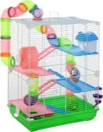 PawHut 18" 5 Tier Hamster Cage with Tubes and Tunnels, Small Animal Cage with Portable Carry Handle, Gerbil Cage with Water Bottle, Food Dish, Exercise Wheel - Image 2