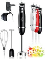 Sangcon Immersion Blender Handheld, 3-in-1 Hand Blender Electric, 400W Handheld Licuadora de mano, Stainless Steel Blade Stick Mixer with Whisk, Milk Frother Attachments - Black - Image 2